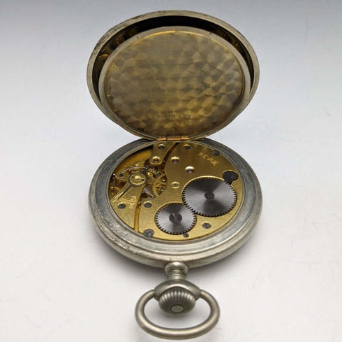 Around 1899 British Antique Heart-Shaped Sterling Silver Pocket Watch Holder with REVUE Pocket Watch